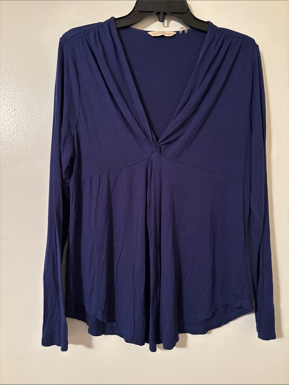Soft Surroundings Deep Navy Long-Sleeve Twist-Front Top